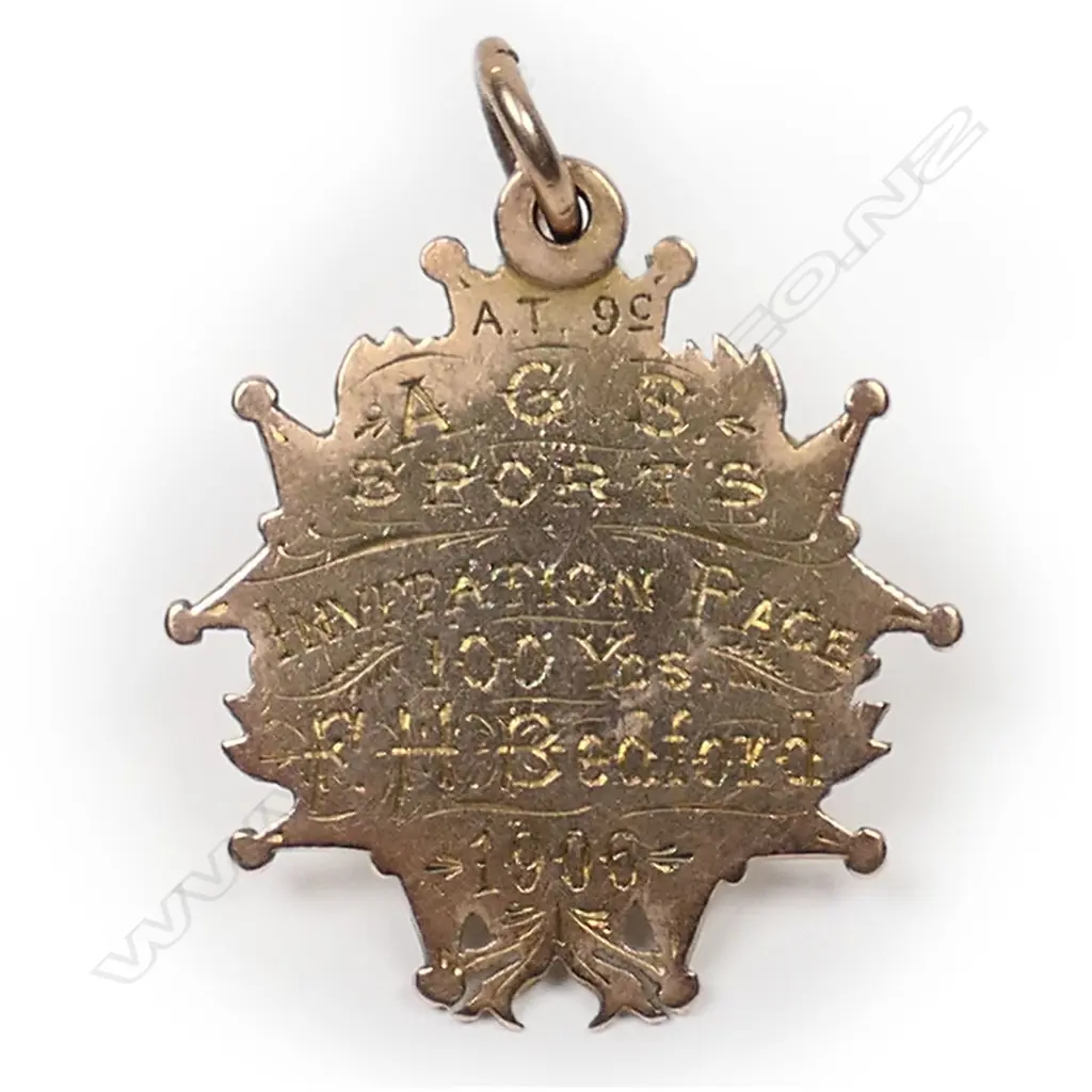 Anton Teutenberg Auckland Grammar School 9ct gold running medal 1906, Image 1++